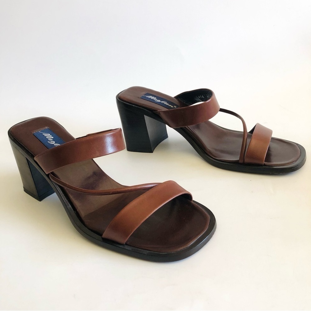 Mezlan Square Toe Block Heel Leather Sandals